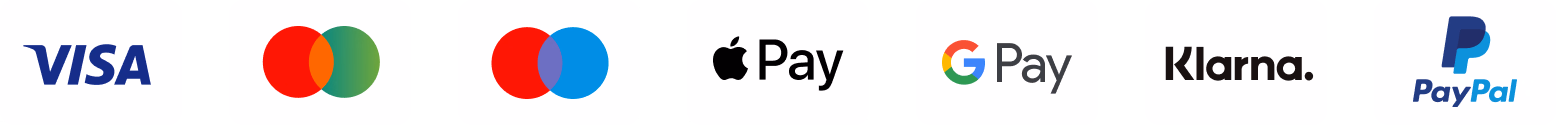 Akzeptierte Zahlungsarten: Visa, Mastercard, Maestro, Apple Pay, Google Pay, Klarna, PayPal