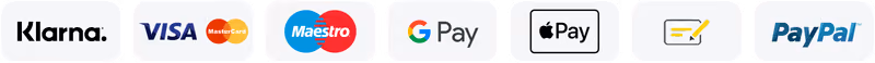 Klarna, Visa, Mastercard, Maestro, Google Pay, Apple Pay, Rechnung, PayPal